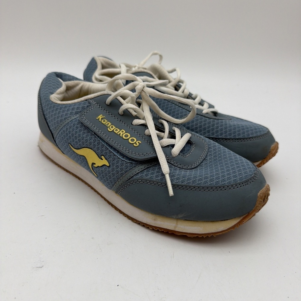 Vintage 80s KangaROOS Sneakers Men's Size 8 Blue Grey Yellow Pocket Shoes